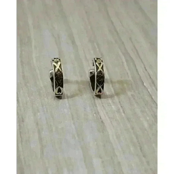 John Hardy Sterling Silver 18kt Yellow Gold Hinged Huggie Hoop Earrings - Picture 1 of 8